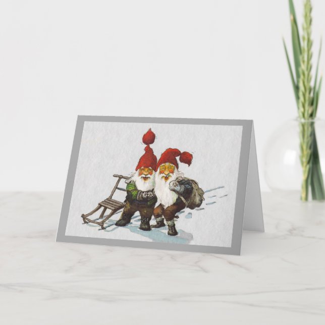 Julenisse Friends Sledding Feiertagskarte (Vorderseite)