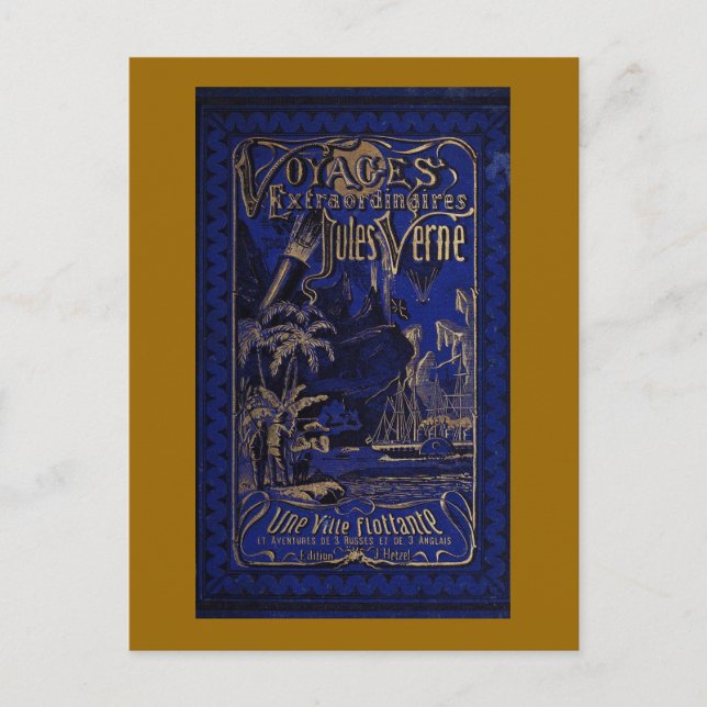 Jules Verne A Floating City Antique Book Cover Postkarte (Vorderseite)
