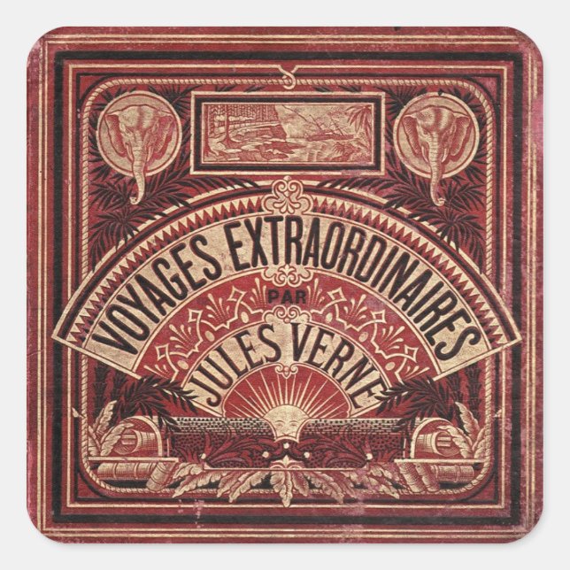 JULES VERNE "AUSSERORDENTLICHE REISEN" (1878) QUADRATISCHER AUFKLEBER (Vorderseite)
