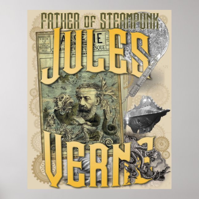 Jules Verne Vater von Steampunk Poster (Vorne)