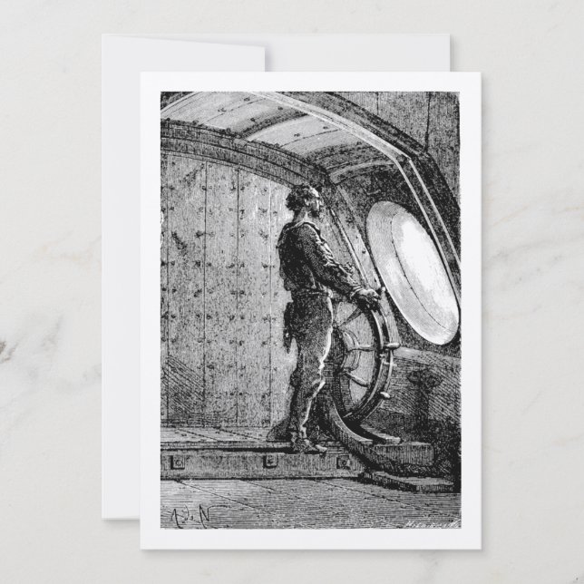 Jules Vernes Hauptmann Nemo lenkt den Nautilus Dankeskarte (Vorderseite)