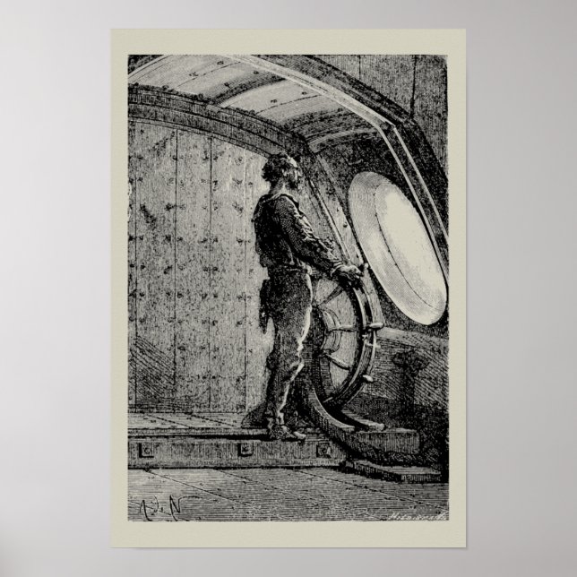 Jules Vernes Hauptmann Nemo lenkt den Nautilus Poster (Vorne)