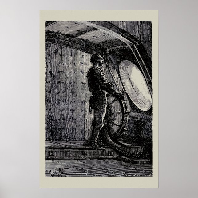 Jules Vernes Hauptmann Nemo lenkt den Nautilus Poster (Vorne)