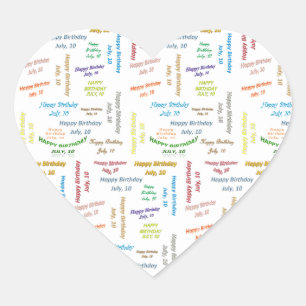 Juli, 10 Geburtstag Herz-Aufkleber