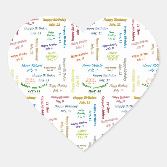 Juli, 11 Geburtstag Herz-Aufkleber (Vorderseite)