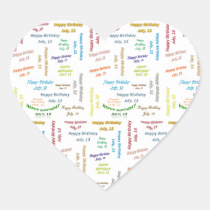 Juli, 13 Geburtstagsticker Herz-Aufkleber