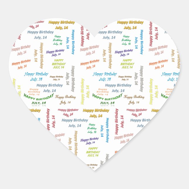 Juli, 14 Geburtstag Herz-Aufkleber (Vorderseite)