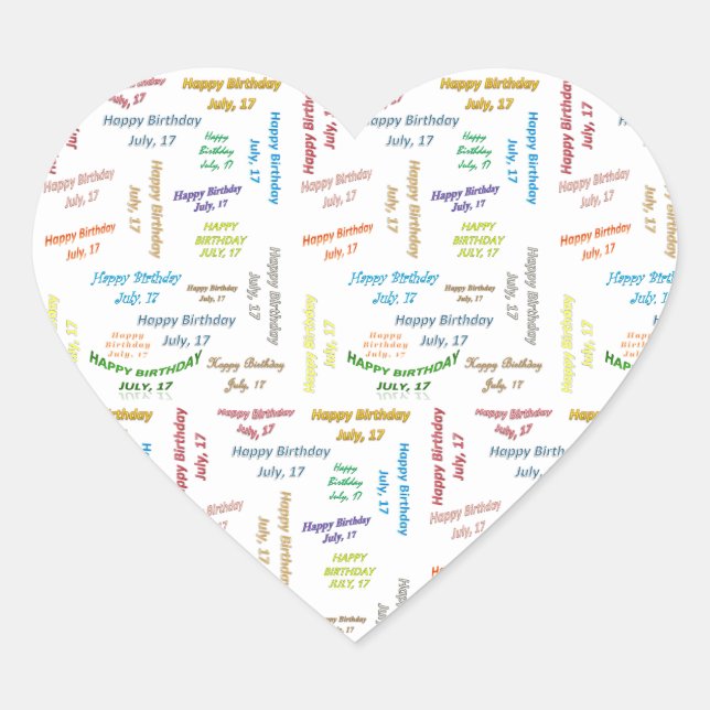 Juli, 17 Geburtstag Herz-Aufkleber (Vorderseite)