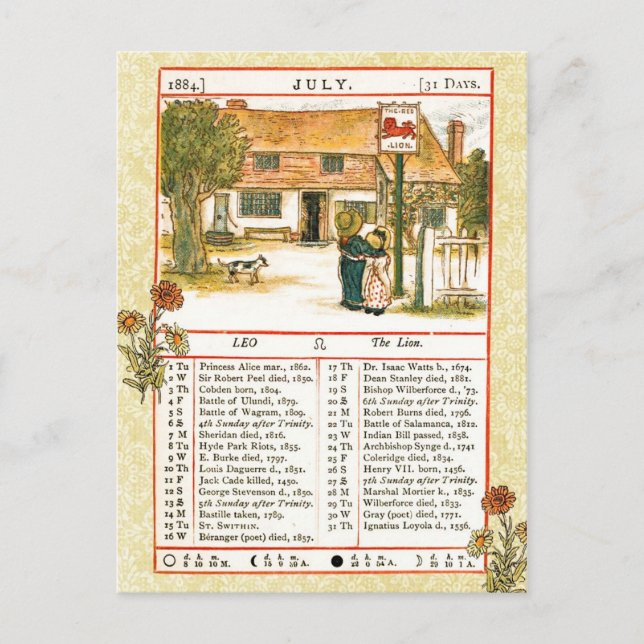 Juli 1884 Almanac  Leo, der Löwe Postkarte (Vorderseite)