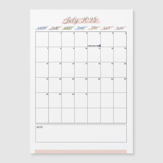 Juli 2025 Magnetkalender Magnetkarte (Vorderseite)