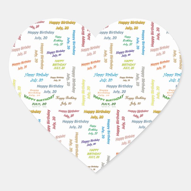 Juli, 20 Geburtstagsticker Herz-Aufkleber (Vorderseite)