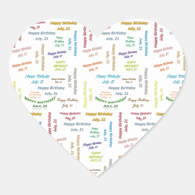 Juli, 21 Geburtstagsticker Herz-Aufkleber (Vorderseite)