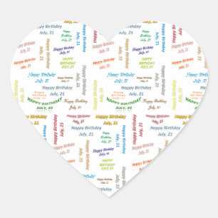 Juli, 21 Geburtstagsticker Herz-Aufkleber