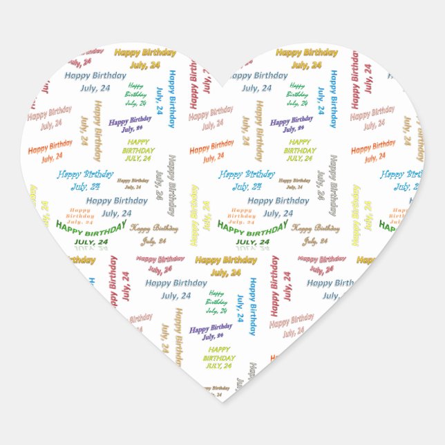 Juli, 24 Geburtstagsticker Herz-Aufkleber (Vorderseite)