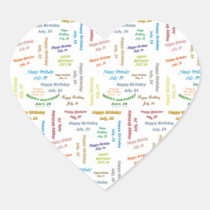 Juli, 24 Geburtstagsticker Herz-Aufkleber