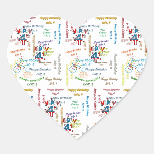 Juli, 4 Geburtstagsticker Herz-Aufkleber (Vorderseite)