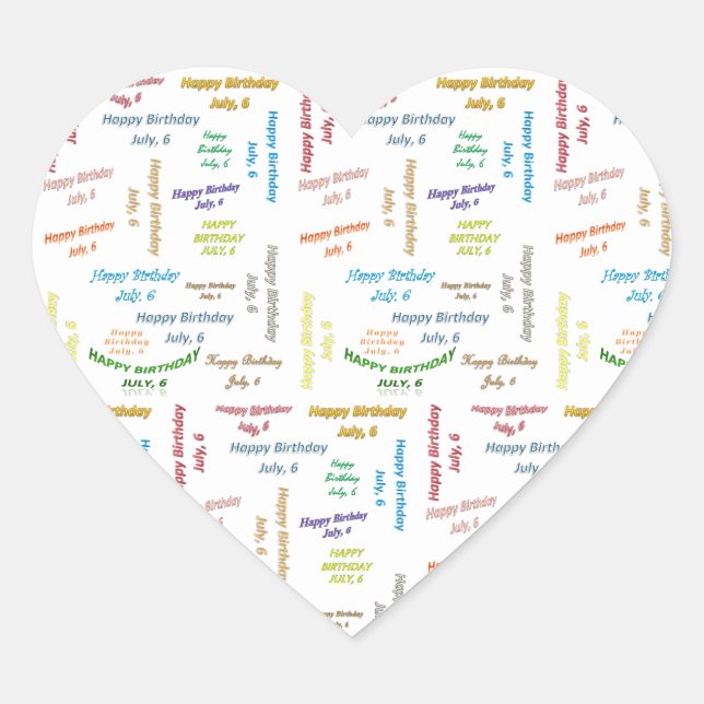 Juli, 6 Geburtstagsticker Herz-Aufkleber (Vorderseite)