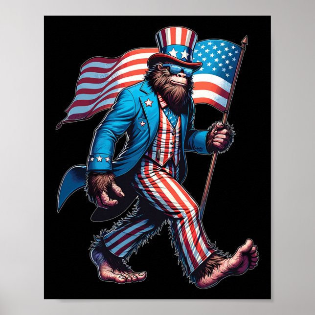 Juli Bigfoot Sasquatch Patriotische amerikanische  Poster (Vorne)