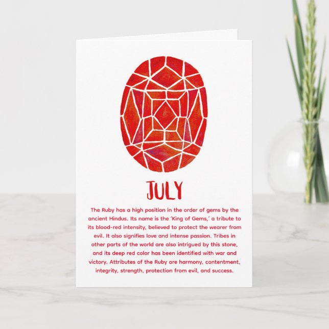 Juli Birthstone Ruby Birthday Watercolor Karte (Vorderseite)