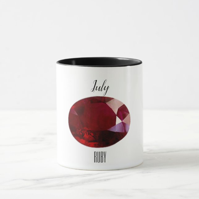 Juli Birthstone Ruby Gemstone Kunst Tasse (Zentrum)