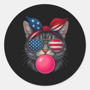 Juli Cat Bubblegum Patriotic Cat Sungles Ba Runder Aufkleber