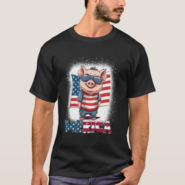 Juli Fahne Patriotic Merica USA T-Shirt (Vorderseite)