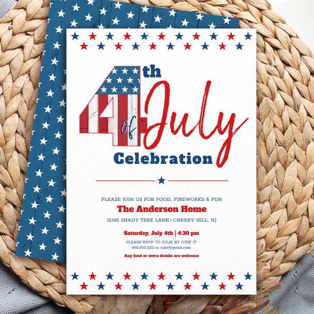 Juli Fett Modernes Rustikales Holz USA Flag Einladung (Von Creator hochgeladen)