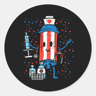 Juli Firecracker Nurse Funny America Scrub Oben Runder Aufkleber