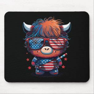 Juli Flag Patriotic Scottish Highland Cow US Mousepad
