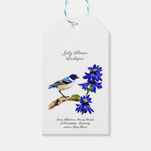 Juli Geburtmonat Blume Bluebird und Larkspur Geschenkanhänger