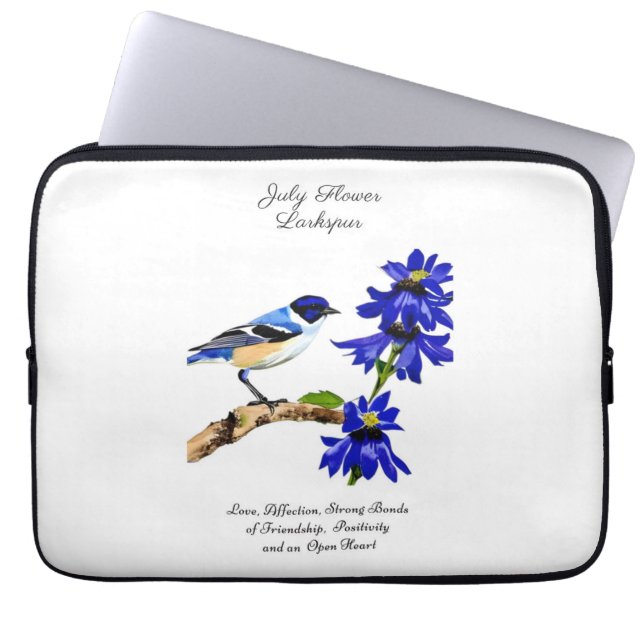 Juli Geburtmonat Blume Bluebird und Larkspur Laptopschutzhülle (Vorderseite)