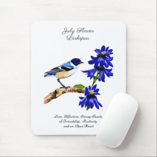 Juli Geburtmonat Blume Bluebird und Larkspur Mousepad