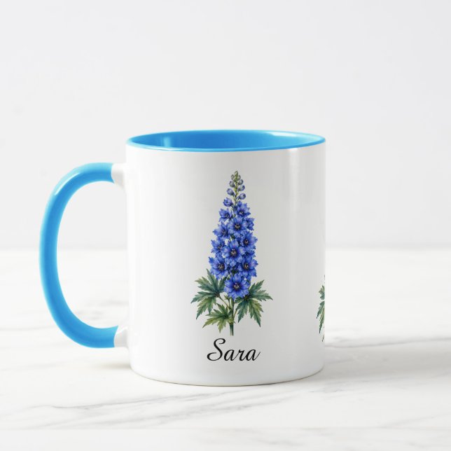 Juli-Geburtsblumen-Tasse – Delphinium Tasse (Links)