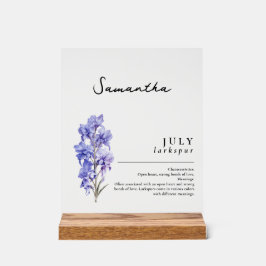 Juli Geburtsmonat Blume Larkspur Personalisiert Acrylschild
