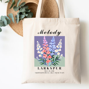 Juli-Geburtsmonats-Blume-Larkspur Vintage Retro Tragetasche