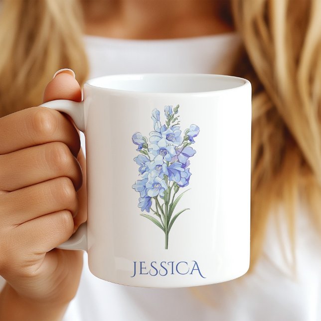 Juli-Geburtsmonatsblume Blaue Delphinie Kaffeetasse (Von Creator hochgeladen)