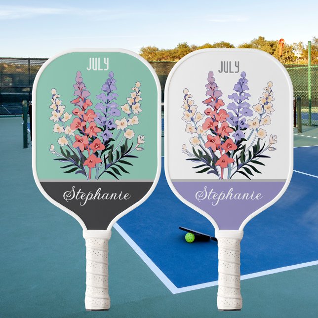 Juli Geburtstag Blume Individuelle Name Pickleball Schläger (Von Creator hochgeladen)