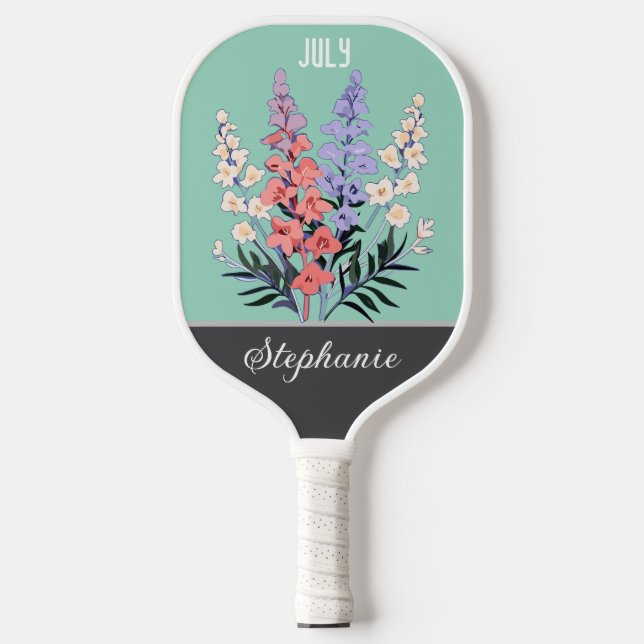 Juli Geburtstag Blume Individuelle Name Pickleball Schläger (Vorderseite)