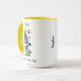 Juli Geburtstag Blume Larkspur und Wasserlilie Tasse