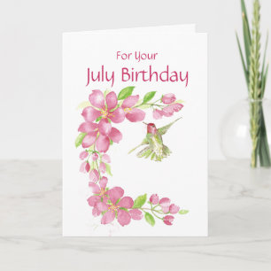 Juli Geburtstag Cherry Blossom & Hummingbird Karte