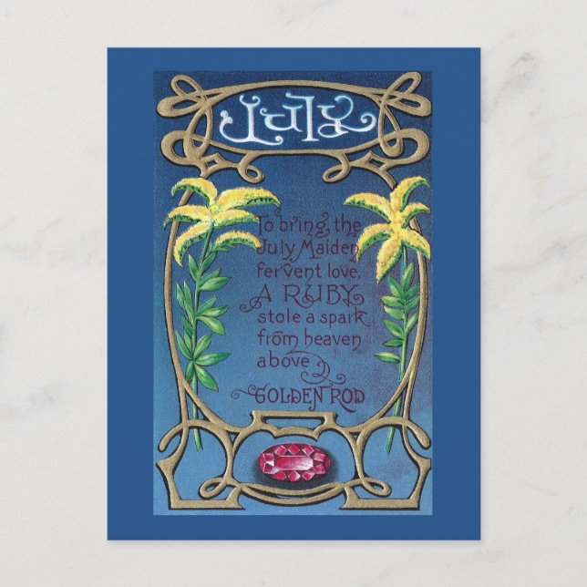 Juli Geburtstag Ruby und Goldenrod Postkarte (Vorderseite)