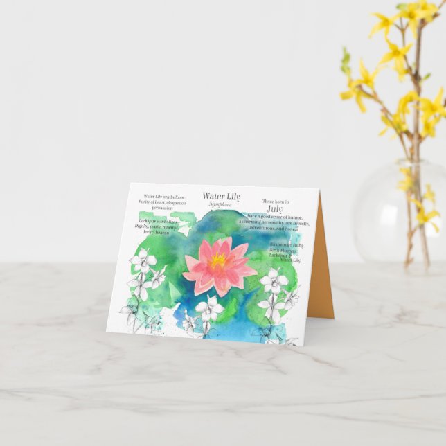 Juli Geburtstagswasser Lily Larkspur Blume Karte (Gelbe Blume)