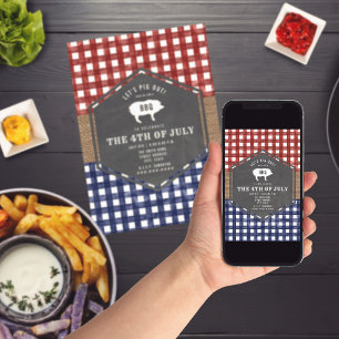 Juli GRILLEN Pig Rot Weiß und Blau Party Einladung