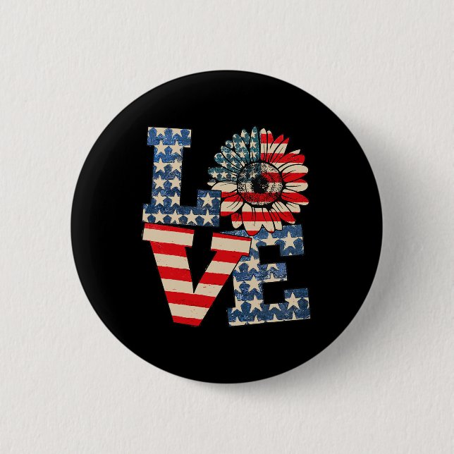 Juli Liebe Sunflower Patriotic American Flag USA Button (Vorderseite)