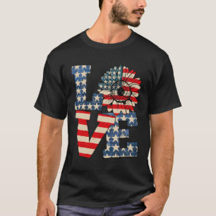 Juli Liebe Sunflower Patriotic American Flag USA T-Shirt