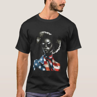 Juli Melanin Afro American Flag USA T-Shirt