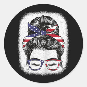 Juli Messy Bun American Flag Patriotic Women Gi Runder Aufkleber