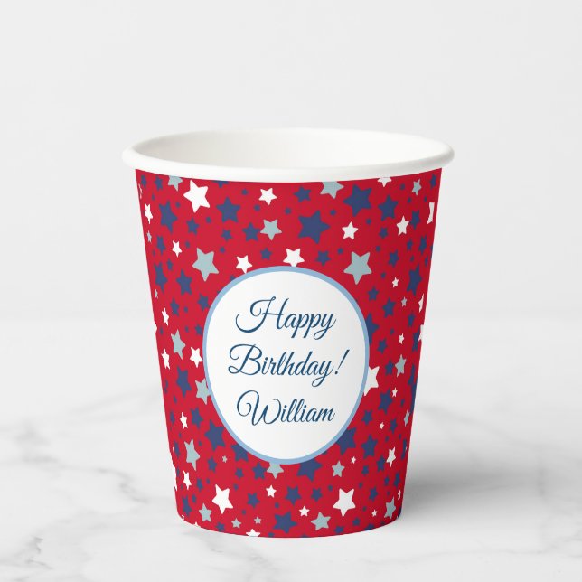Juli Party Event Personalisiere Rot Blau Pappbecher (Vorderseite)