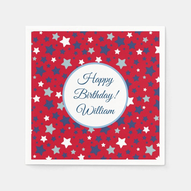Juli Party Event Personalisiere Rot Blau Serviette (Vorderseite)