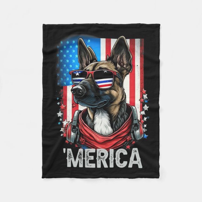 Juli Patriotic Belgisch Malinois Dog Merica Fleecedecke (Vorderseite)